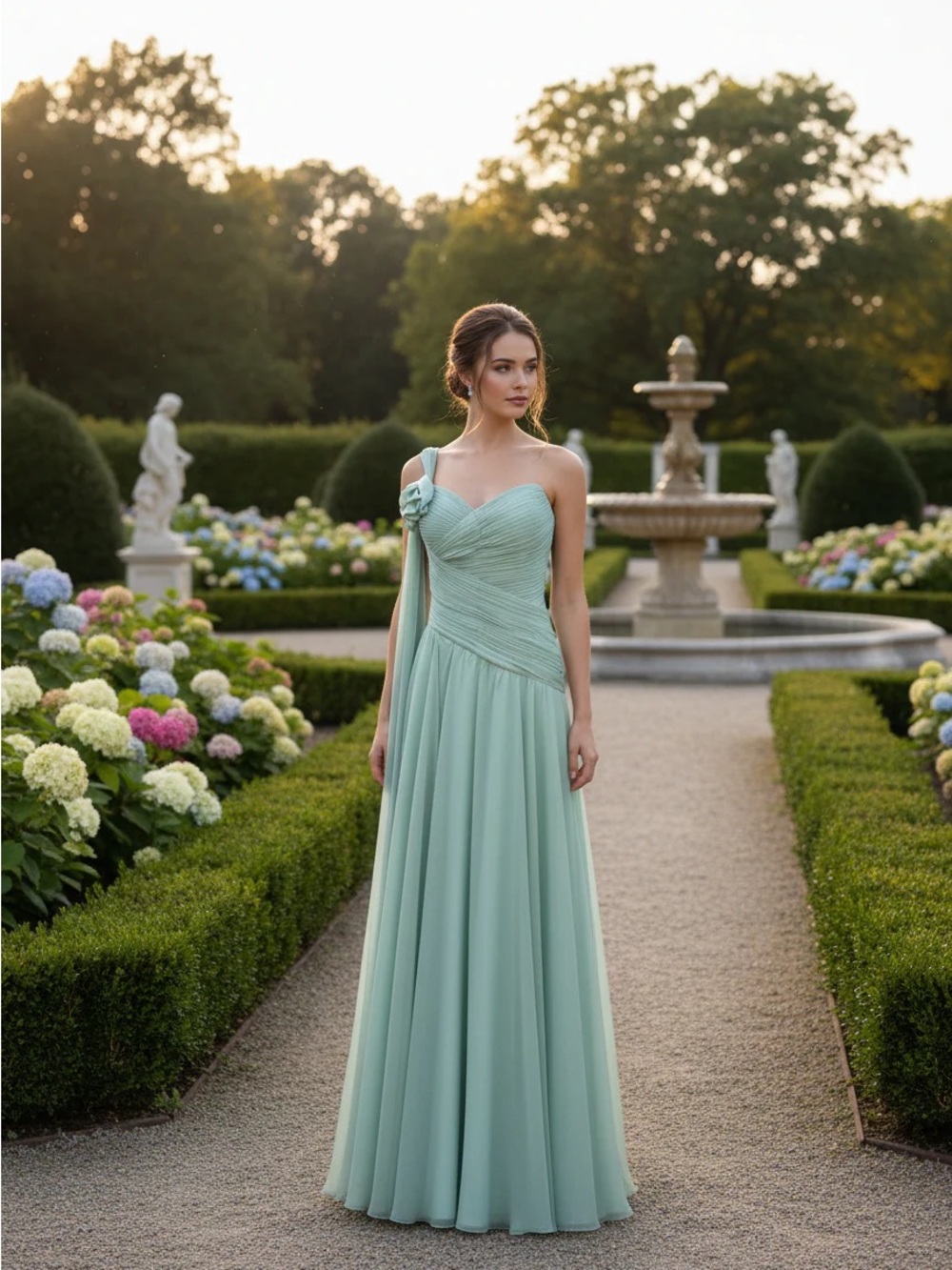 Jovani One-Shoulder Mint Green Chiffon Evening Gown